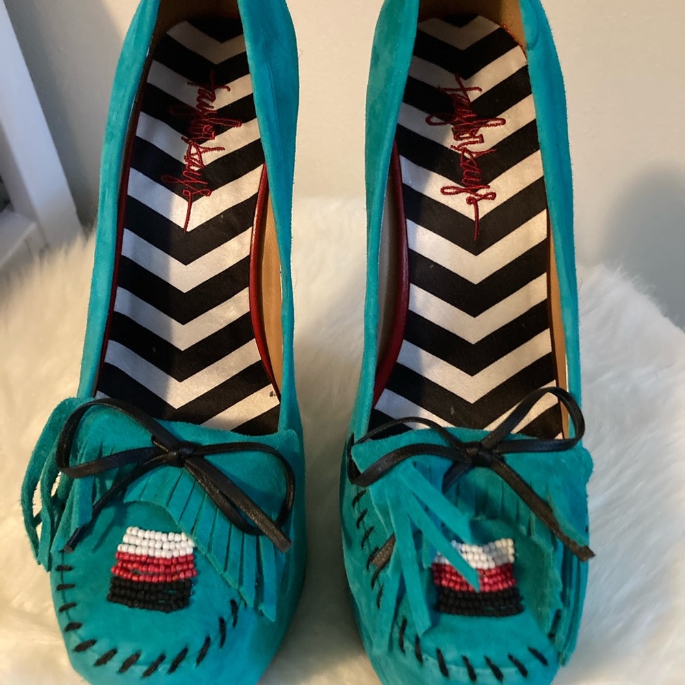 Brand New Never Been Worn TaylorSays Teal green Rory Moccasins heels size 9